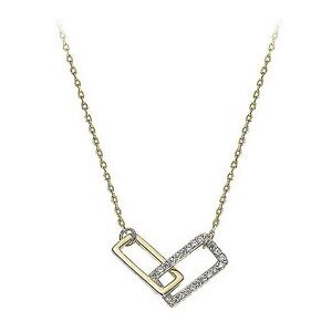 NEW Gold Plated Sterling Silver‎ Pave Diamond Rectangle Necklace, 16-18”